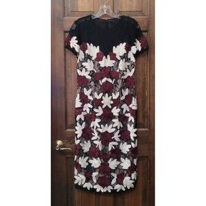 JS Collections Two-Tone Floral Soutache Midi Dress Cabernet Multi Lace Wine 8